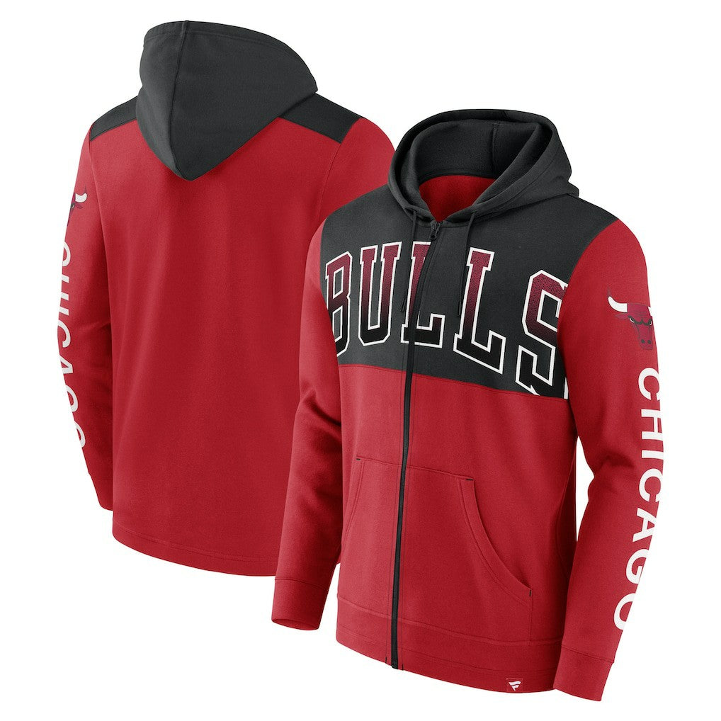 Red/Black Chicago Bulls Skyhook Colorblock Full-Zip Hoodie | NBA