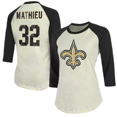 New Orleans Saints Tyrann Mathieu  Majestic Threads Women's Player Name & Number Tri-Blend Three-Quarter Sleeve T-Shirt | NFL US
