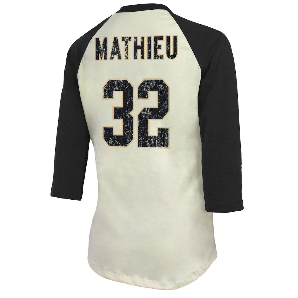 New Orleans Saints Tyrann Mathieu  Majestic Threads Women's Player Name & Number Tri-Blend Three-Quarter Sleeve T-Shirt | NFL US