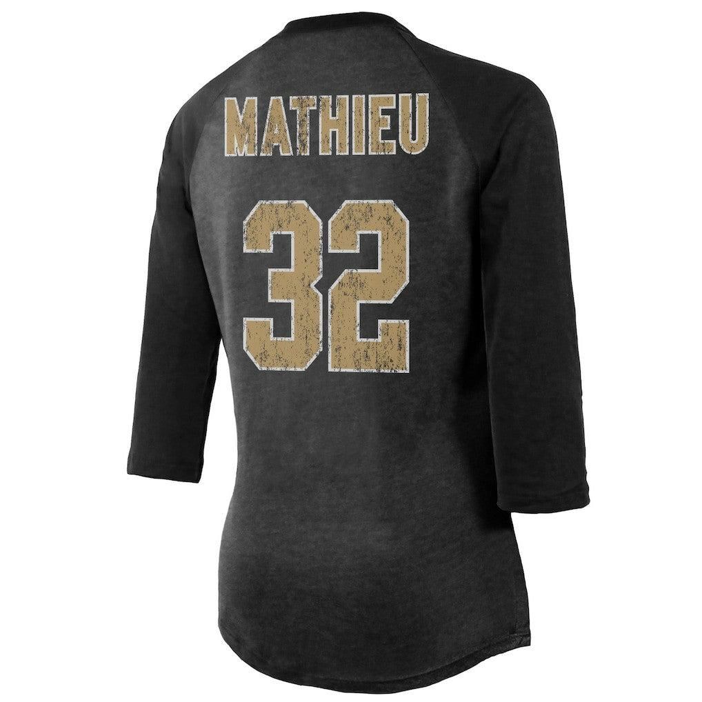 New Orleans Saints Tyrann Mathieu  Majestic Threads Women's Name & Number Raglan 3/4 Sleeve T-Shirt | NFL New