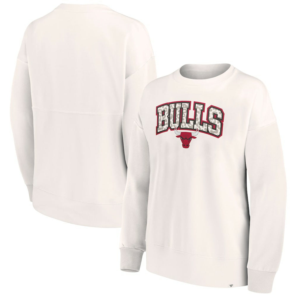 White Chicago Bulls Women's Tonal Leopard Pullover Sweatshirt | NBA