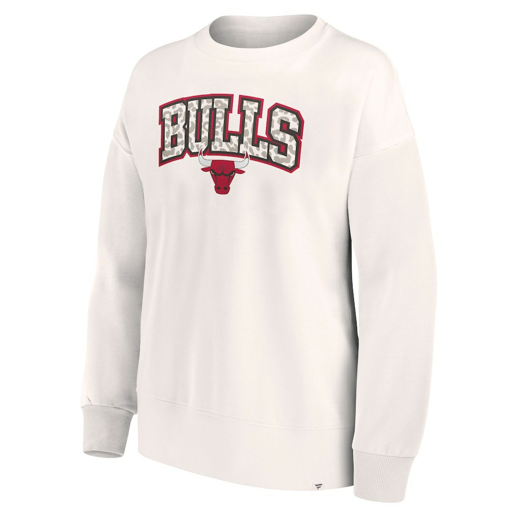 White Chicago Bulls Women's Tonal Leopard Pullover Sweatshirt | NBA