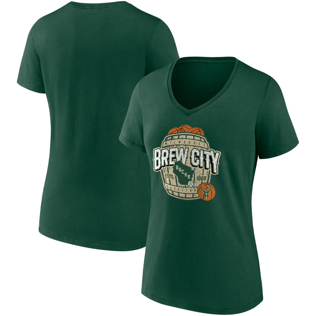 Hunter Green Milwaukee Bucks Women's Hometown Collection Brew City V-Neck T-Shirt | NBA