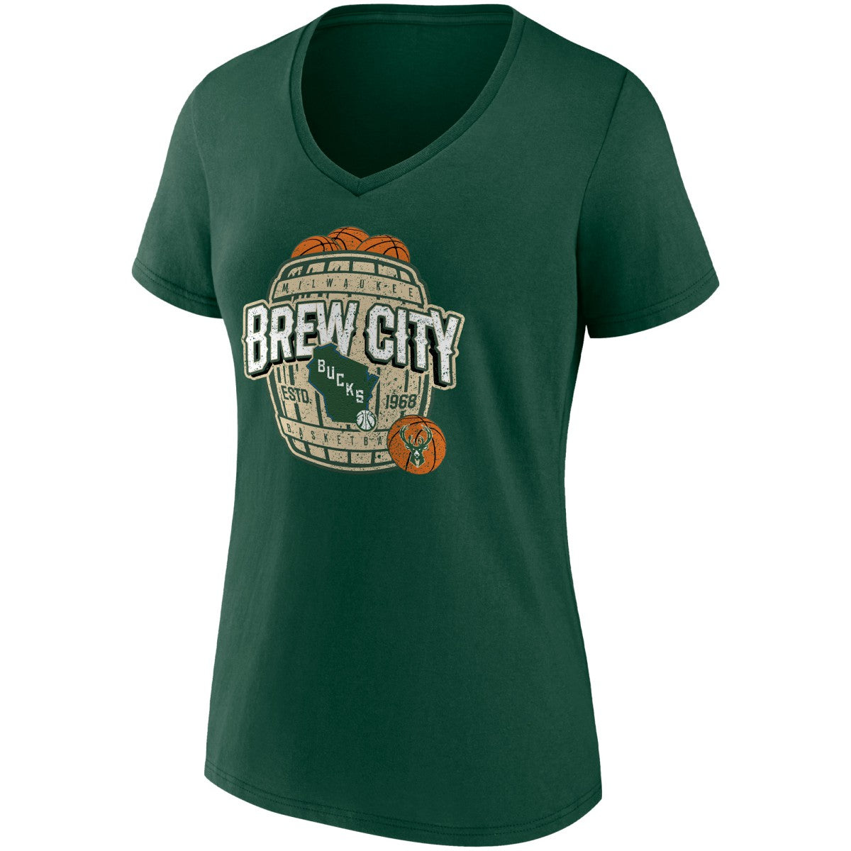 Hunter Green Milwaukee Bucks Women's Hometown Collection Brew City V-Neck T-Shirt | NBA
