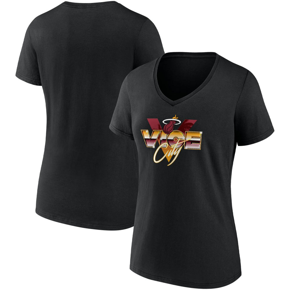 Black Miami Heat Women's Hometown Collection Vice City V-Neck T-Shirt | NBA