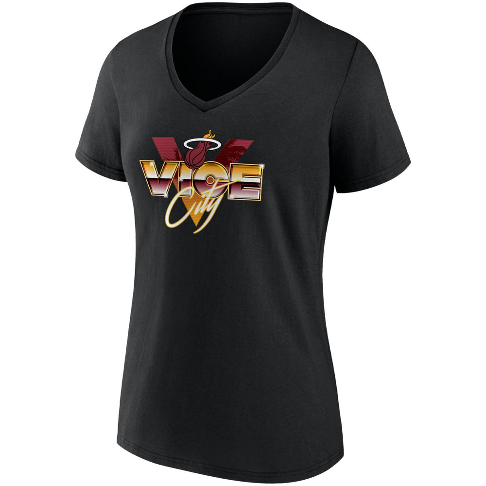 Black Miami Heat Women's Hometown Collection Vice City V-Neck T-Shirt | NBA