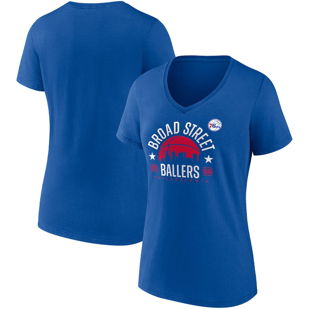 Royal Philadelphia 76ers Women's Hometown Collection Broad Street Ballers V-Neck T-Shirt | NBA