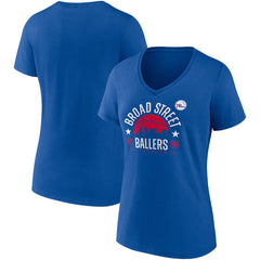 Royal Philadelphia 76ers Women's Hometown Collection Broad Street Ballers V-Neck T-Shirt | NBA