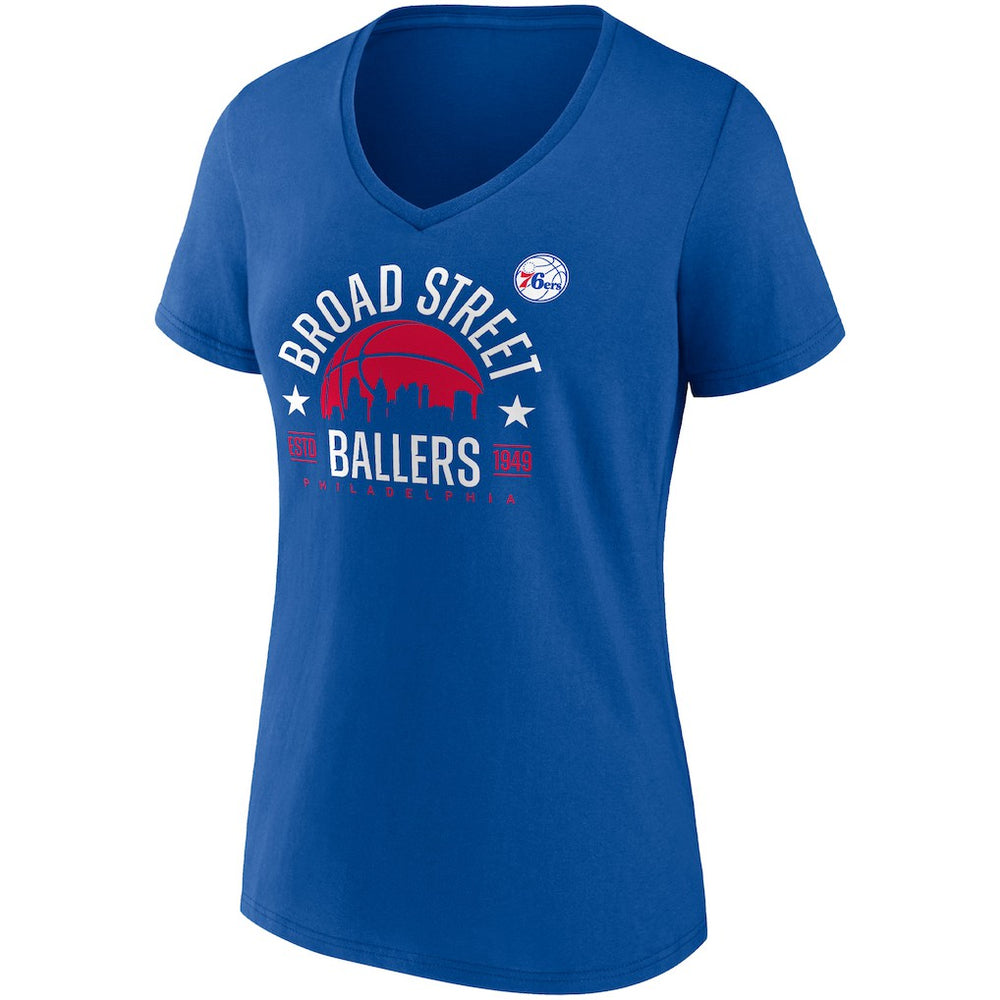 Royal Philadelphia 76ers Women's Hometown Collection Broad Street Ballers V-Neck T-Shirt | NBA