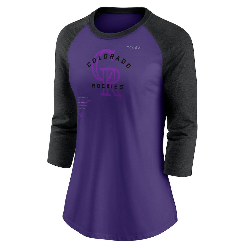 Colorado Rockies Nike Women's Next Up Tri-Blend Raglan 3/4-Sleeve T-Shirt - MLB T-shirts