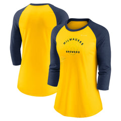 Milwaukee Brewers Nike Women's Next Up Tri-Blend Raglan 3/4-Sleeve T-Shirt - MLB T-shirts