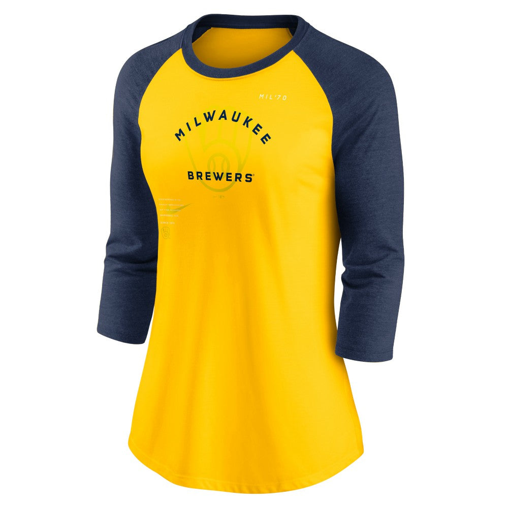 Milwaukee Brewers Nike Women's Next Up Tri-Blend Raglan 3/4-Sleeve T-Shirt - MLB T-shirts