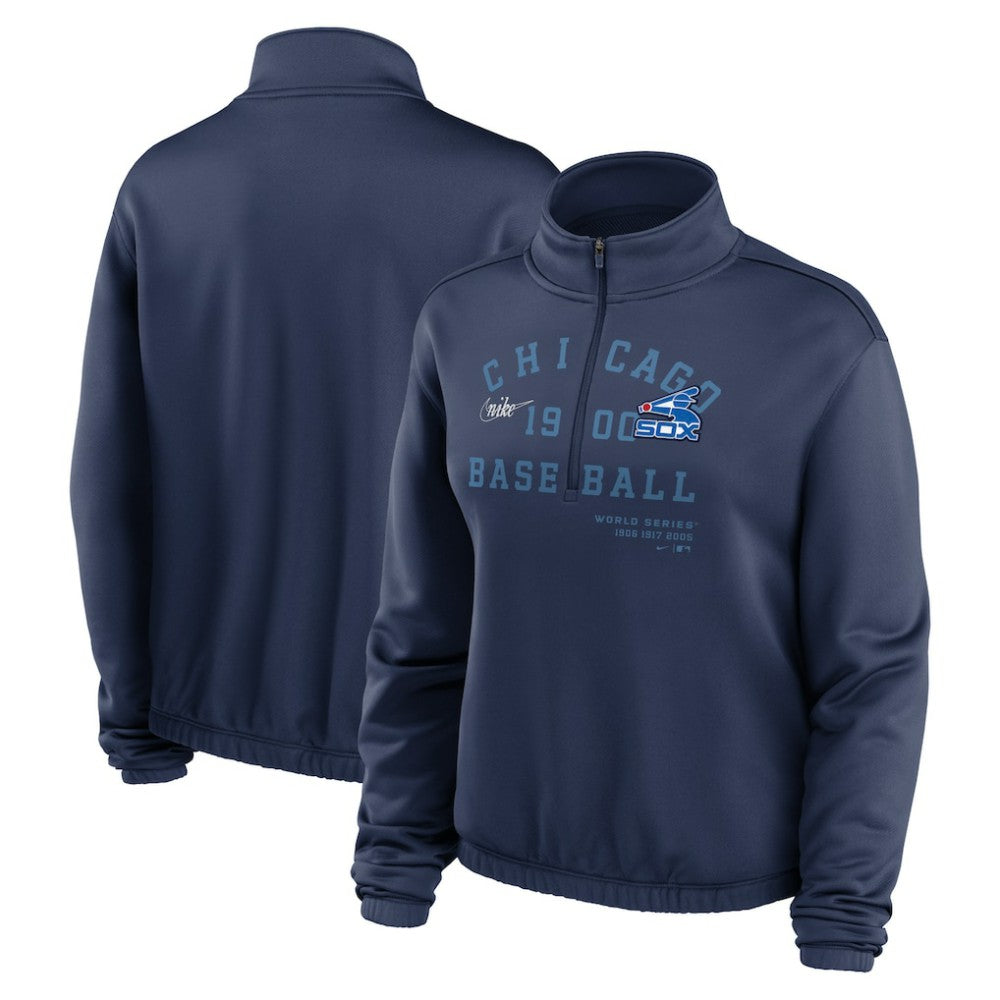 Chicago White Sox Nike Women's Rewind Splice Half-Zip Semi-Cropped Bubble Hem Sweatshirt - MLB Sweatshirts