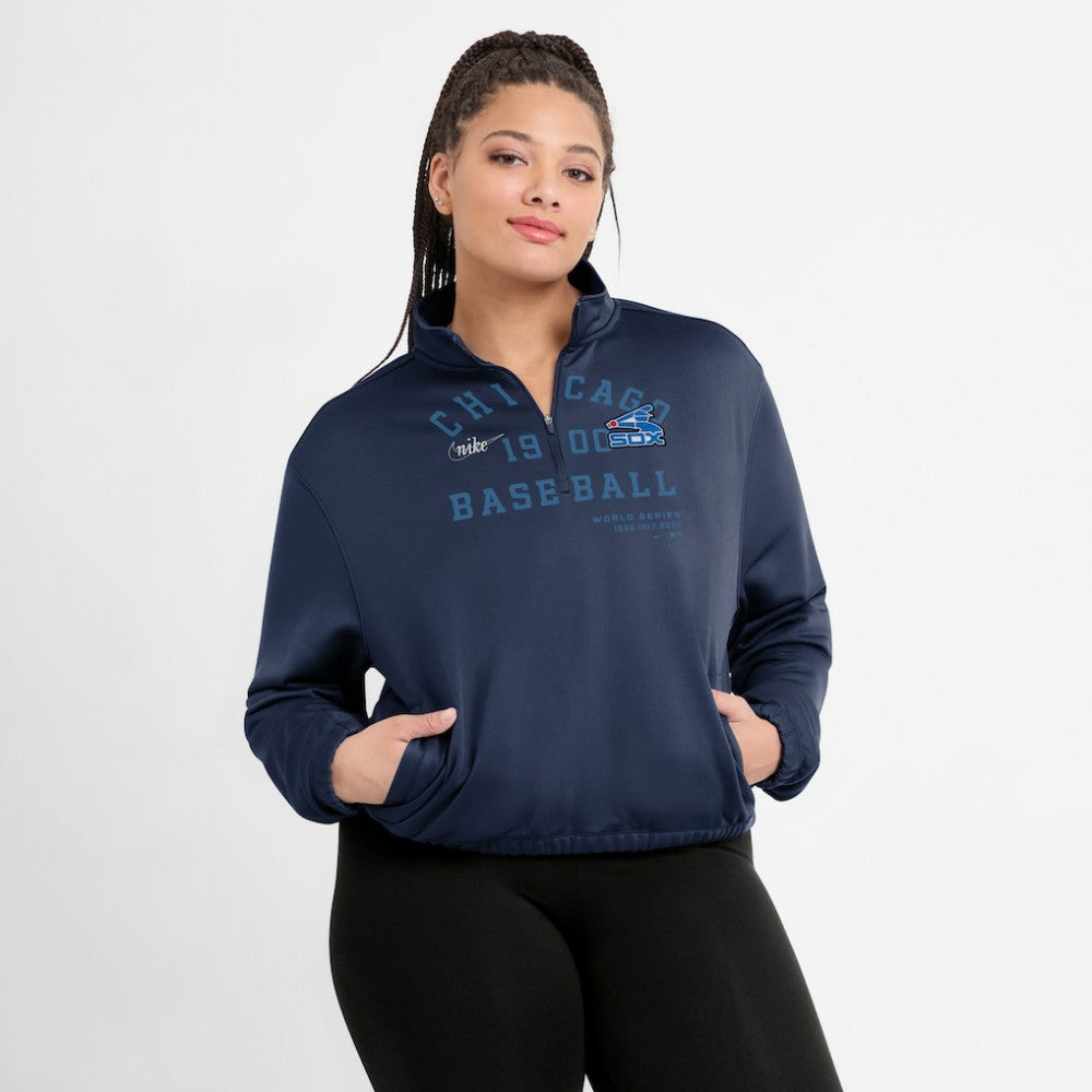 Chicago White Sox Nike Women's Rewind Splice Half-Zip Semi-Cropped Bubble Hem Sweatshirt - MLB Sweatshirts