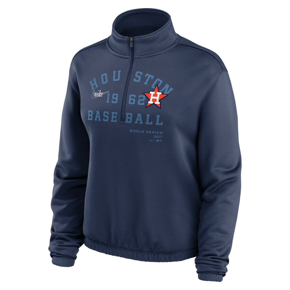 Houston Astros Nike Women's Rewind Splice Half-Zip Semi-Cropped Bubble Hem Sweatshirt - MLB Sweatshirts