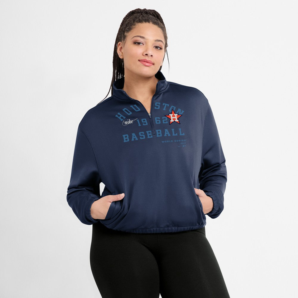 Houston Astros Nike Women's Rewind Splice Half-Zip Semi-Cropped Bubble Hem Sweatshirt - MLB Sweatshirts