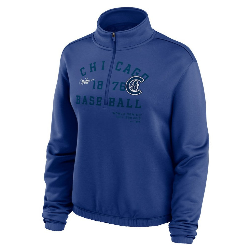Chicago Cubs Nike Women's Rewind Splice Half-Zip Semi-Cropped Bubble Hem Sweatshirt - MLB Sweatshirts
