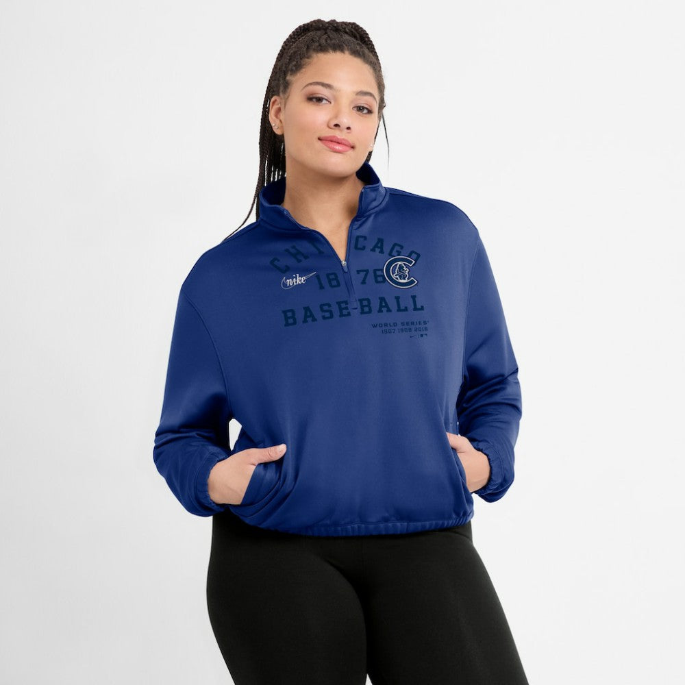 Chicago Cubs Nike Women's Rewind Splice Half-Zip Semi-Cropped Bubble Hem Sweatshirt - MLB Sweatshirts