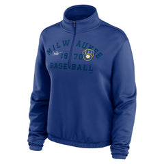 Milwaukee Brewers Nike Women's Rewind Splice Half-Zip Semi-Cropped Bubble Hem Sweatshirt - MLB Sweatshirts
