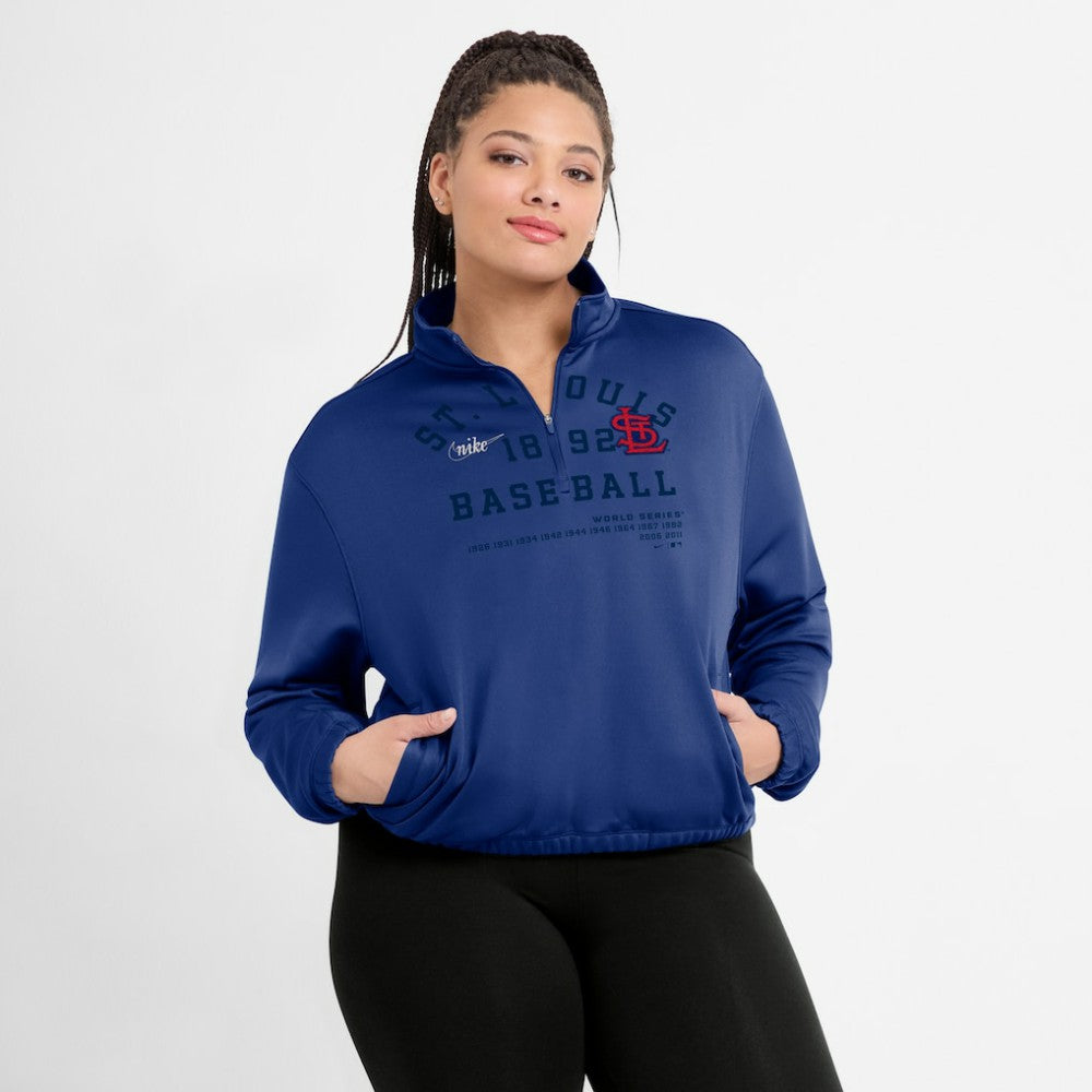 St. Louis Cardinals Nike Women's Rewind Splice Half-Zip Semi-Cropped Bubble Hem Sweatshirt - MLB Sweatshirts
