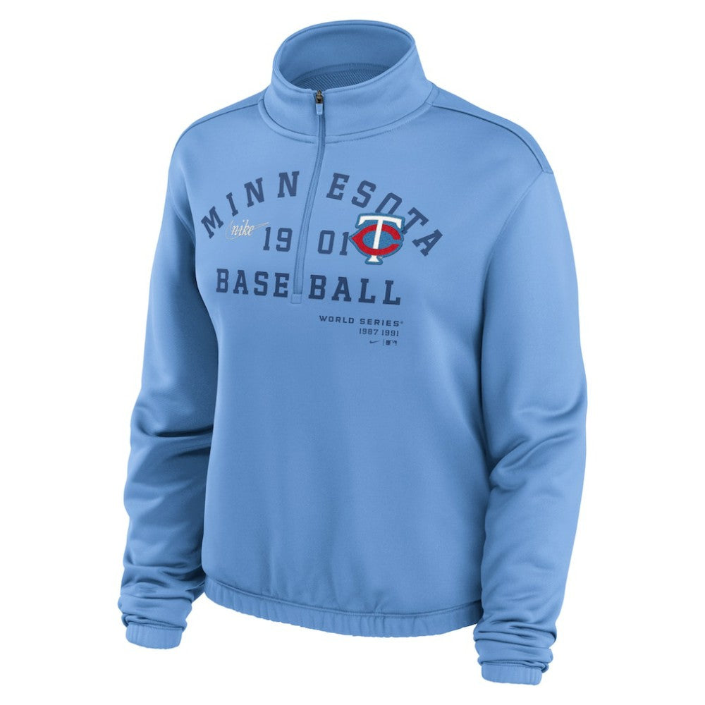 Minnesota Twins Nike Women's Rewind Splice Half-Zip Semi-Cropped Bubble Hem Sweatshirt - MLB Sweatshirts