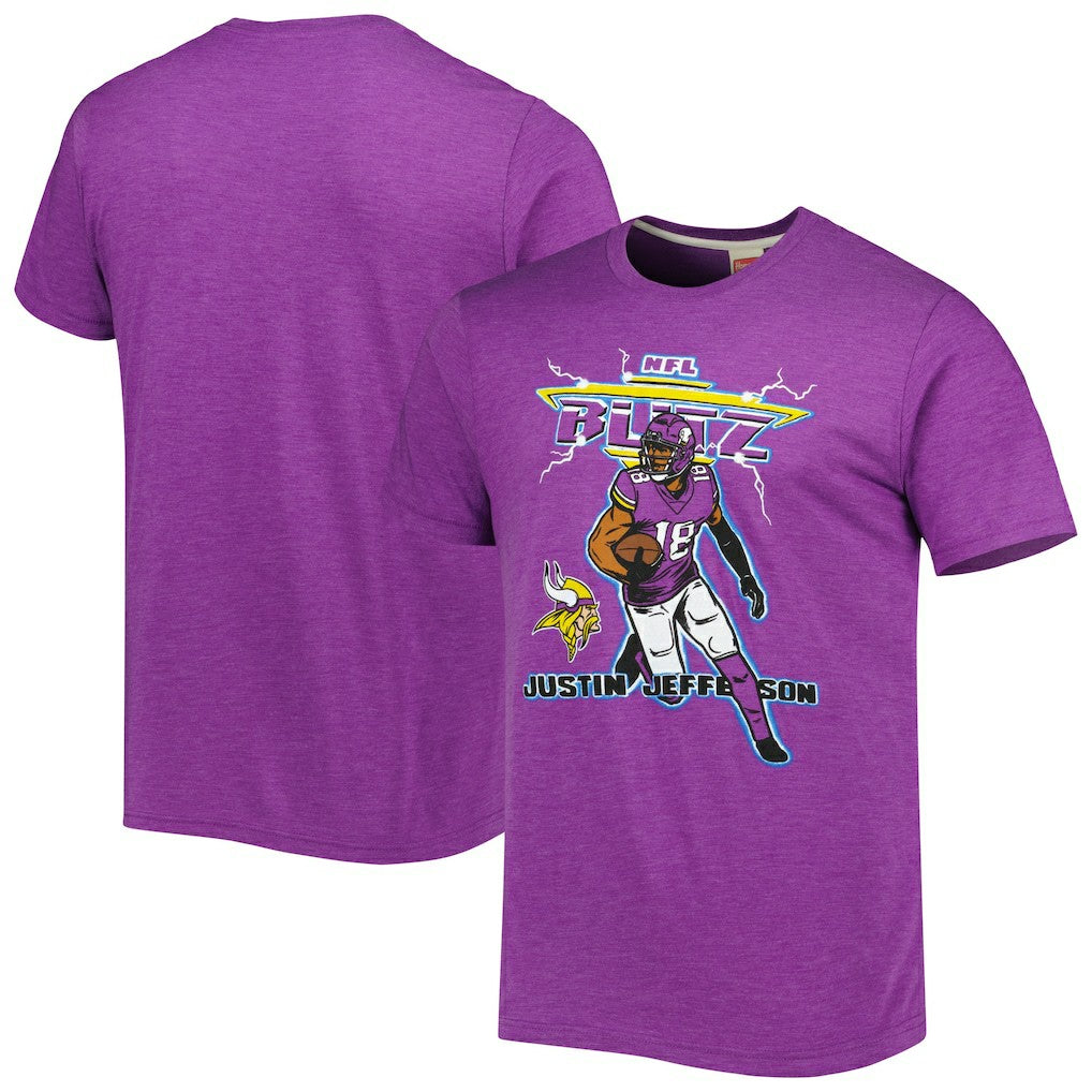 Minnesota Vikings Justin Jefferson  Homage Unisex NFL Blitz Player Tri-Blend T-Shirt | NFL Hot