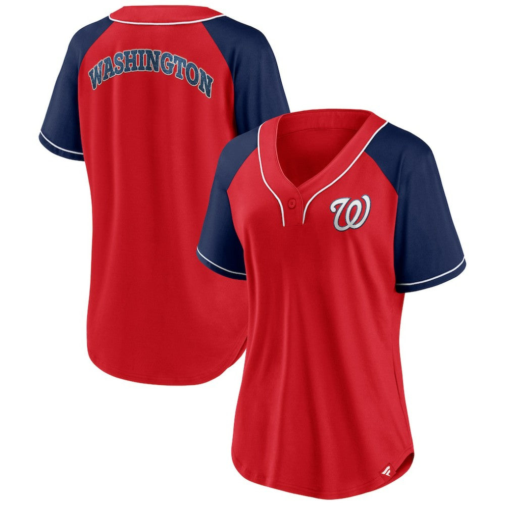 Washington Nationals Fanatics Women's Ultimate Style Raglan V-Neck T-Shirt - MLB T-shirts