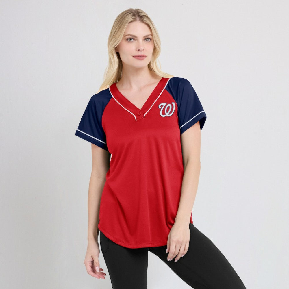 Washington Nationals Fanatics Women's Ultimate Style Raglan V-Neck T-Shirt - MLB T-shirts