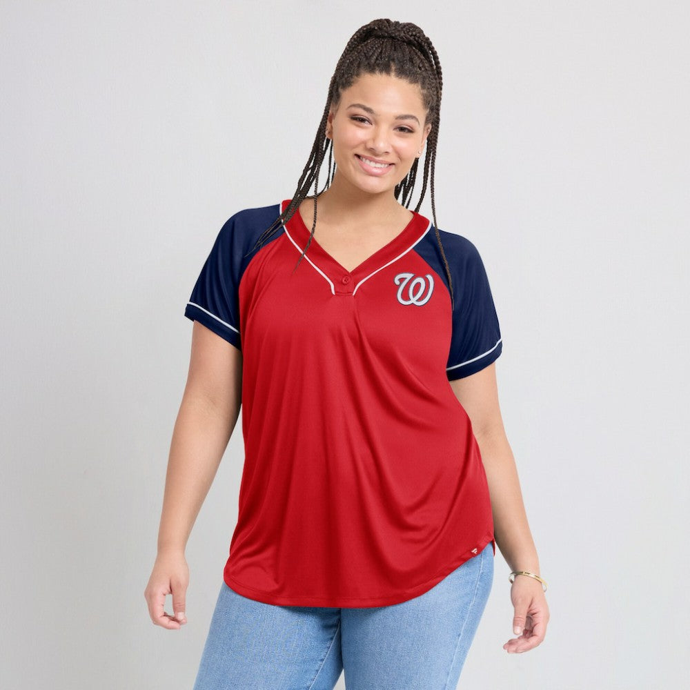 Washington Nationals Fanatics Women's Ultimate Style Raglan V-Neck T-Shirt - MLB T-shirts
