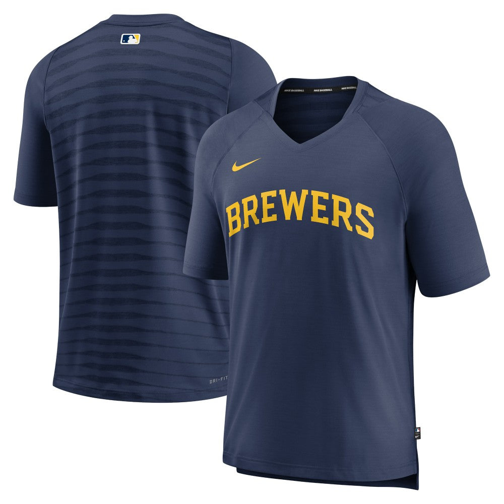 Milwaukee Brewers Nike Authentic Collection Pregame Raglan Performance V-Neck T-Shirt - MLB T-shirts