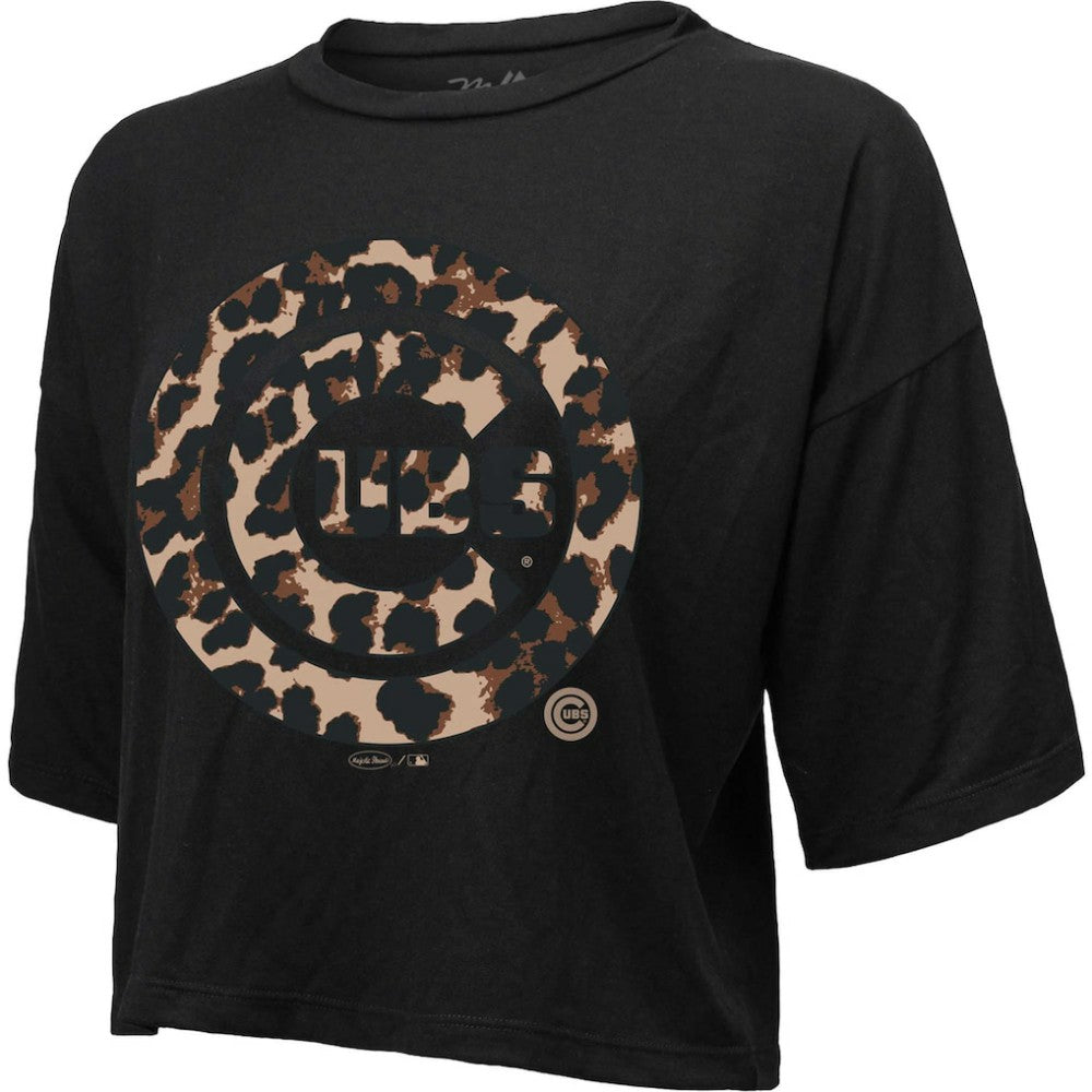 Chicago Cubs Majestic Threads Women's Leopard Cropped T-Shirt - MLB T-shirts