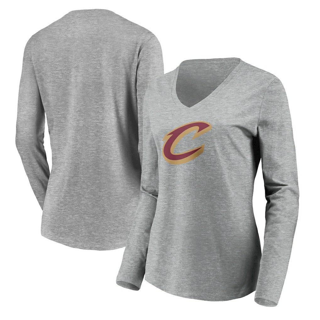 Heathered Gray Cleveland Cavaliers Women's Primary Logo Team Long Sleeve V-Neck T-Shirt sale | NBA