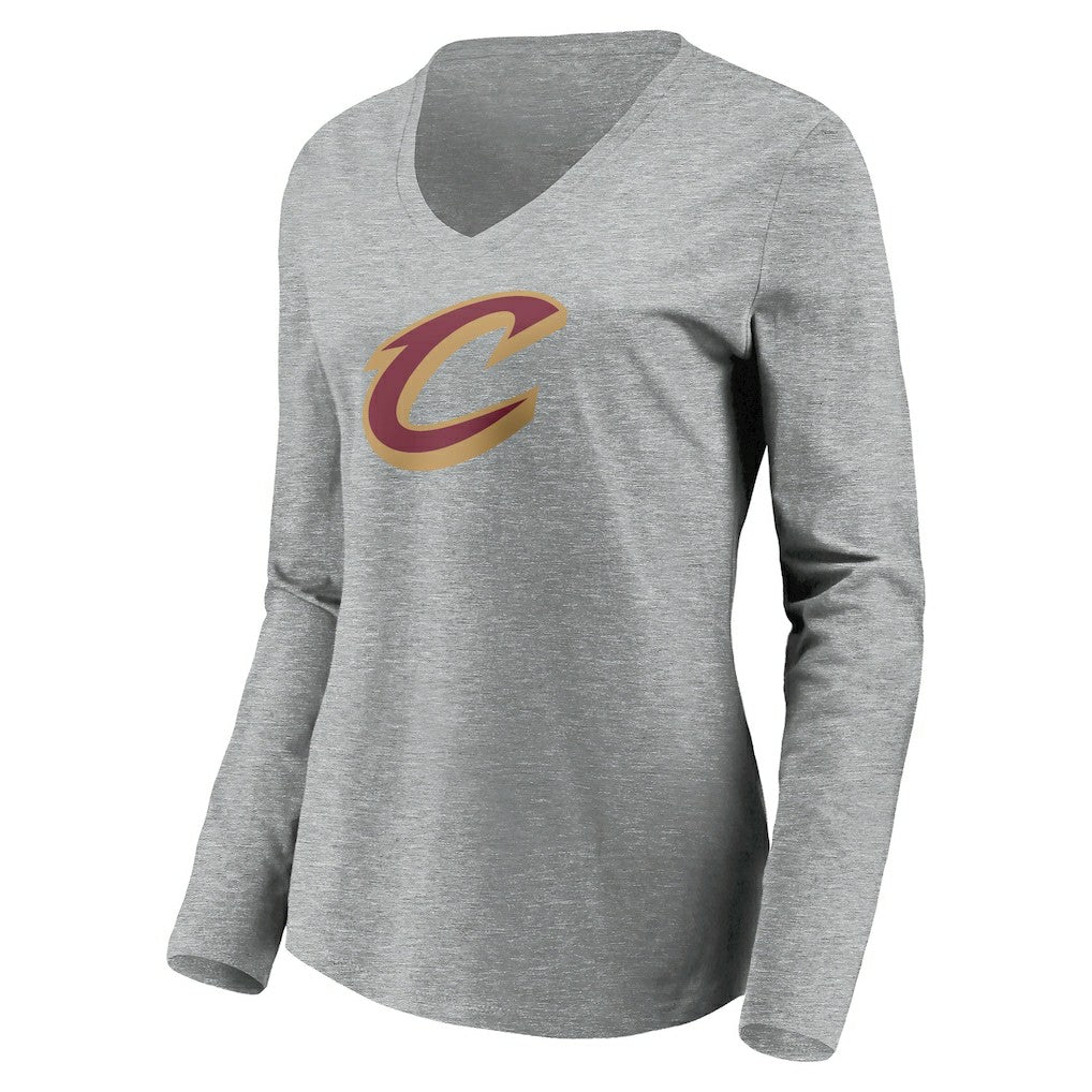 Heathered Gray Cleveland Cavaliers Women's Primary Logo Team Long Sleeve V-Neck T-Shirt sale | NBA