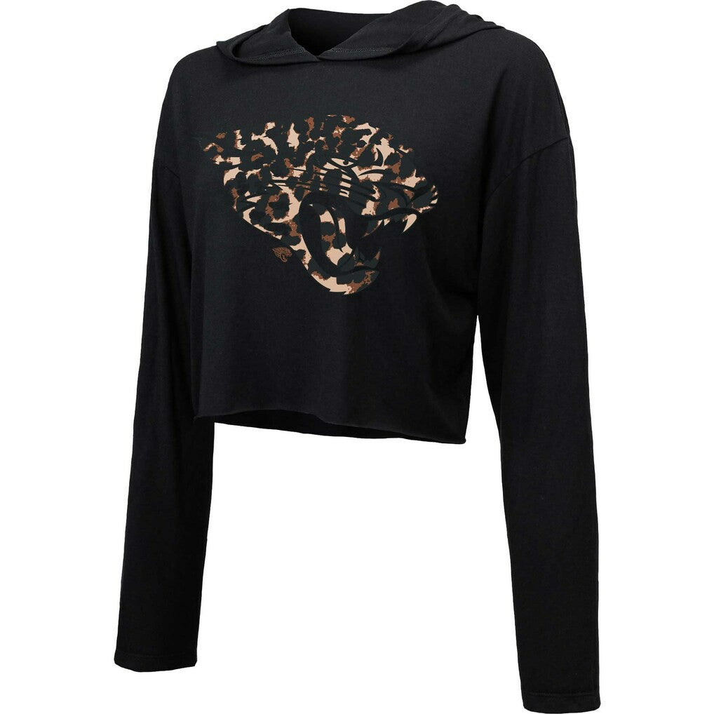 Jacksonville Jaguars Majestic Threads Women's Leopard Cropped Pullover Hoodie | NFL Hot