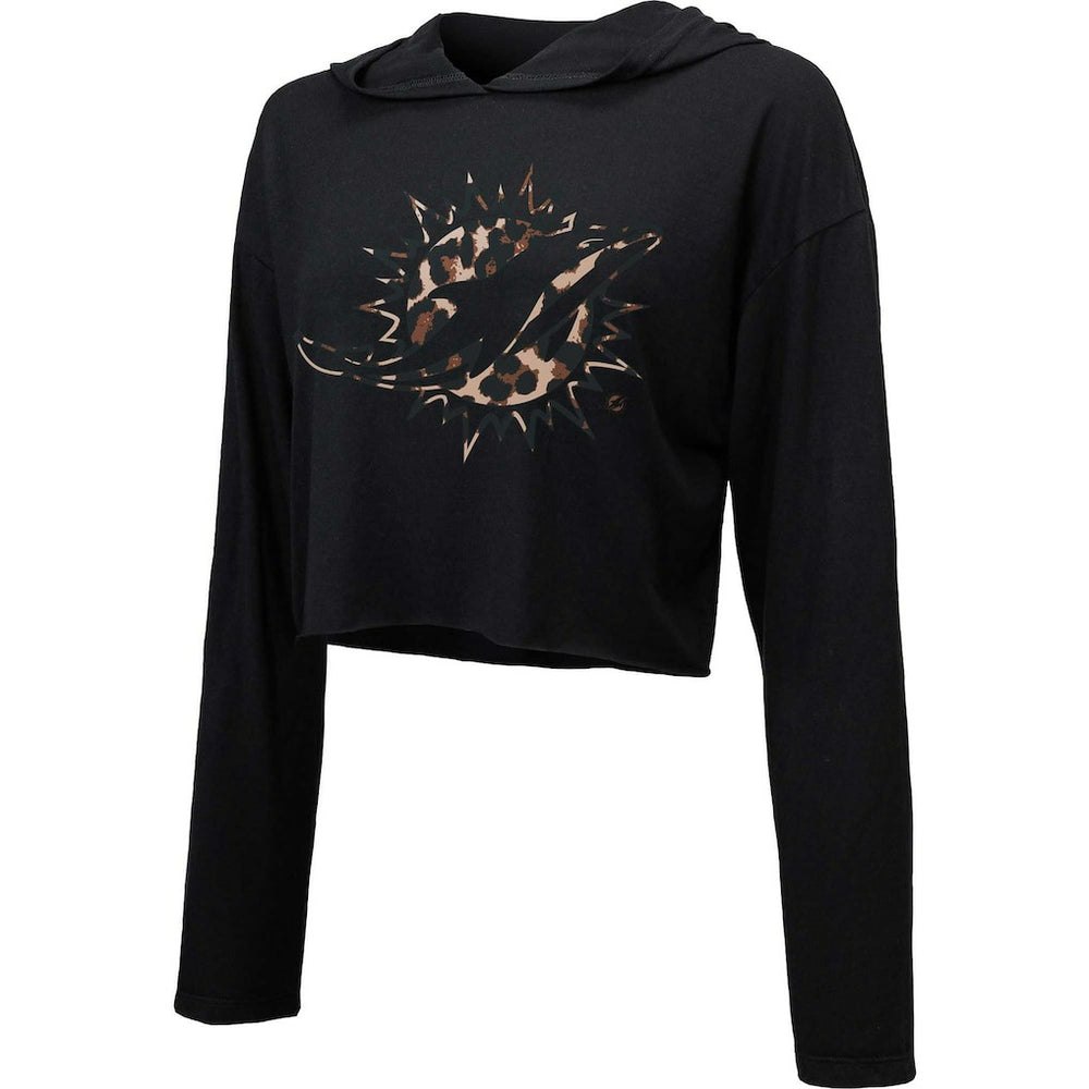 Miami Dolphins Majestic Threads Women's Leopard Cropped Pullover Hoodie | NFL New