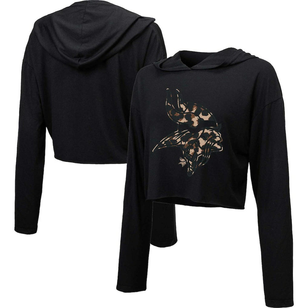Minnesota Vikings Majestic Threads Women's Leopard Cropped Pullover Hoodie | NFL Sale