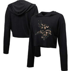 Minnesota Vikings Majestic Threads Women's Leopard Cropped Pullover Hoodie | NFL Sale