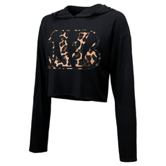 Cincinnati Bengals Joe Burrow  Majestic Threads Women's Leopard Player Name & Number Long Sleeve Cropped Hoodie | NFL New