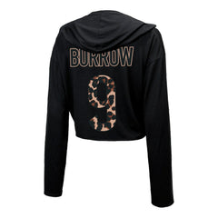 Cincinnati Bengals Joe Burrow  Majestic Threads Women's Leopard Player Name & Number Long Sleeve Cropped Hoodie | NFL New