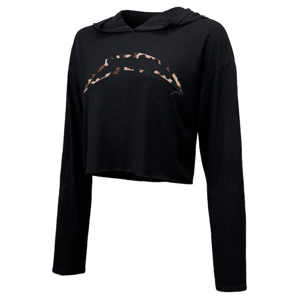 Los Angeles Chargers Justin Herbert  Majestic Threads Women's Leopard Player Name & Number Long Sleeve Cropped Hoodie | NFL New