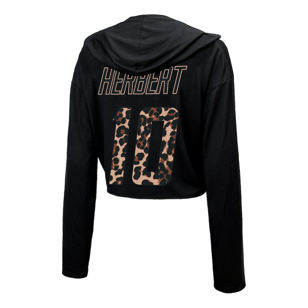 Los Angeles Chargers Justin Herbert  Majestic Threads Women's Leopard Player Name & Number Long Sleeve Cropped Hoodie | NFL New