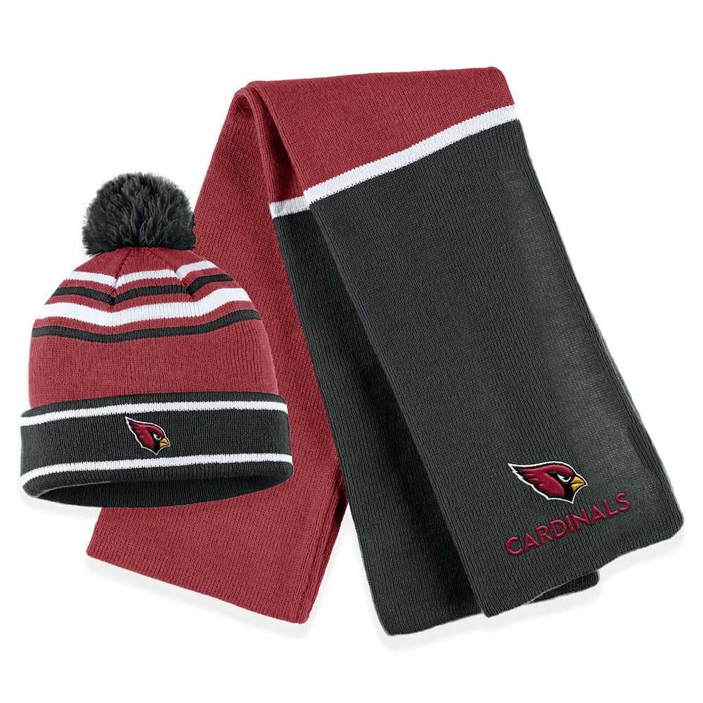 Arizona Cardinals WEAR by Erin Andrews Women's Colorblock Cuffed Knit Hat with Pom and Scarf Set | NFL Discount