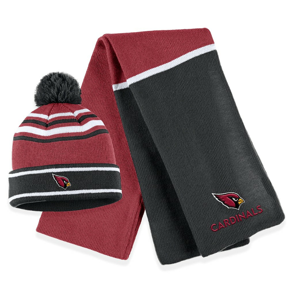Arizona Cardinals WEAR by Erin Andrews Women's Colorblock Cuffed Knit Hat with Pom and Scarf Set | NFL Discount