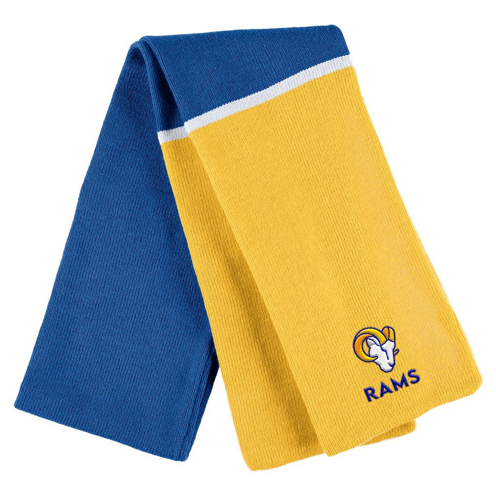Los Angeles Rams WEAR by Erin Andrews Women's Colorblock Cuffed Knit Hat with Pom and Scarf Set | NFL Sale