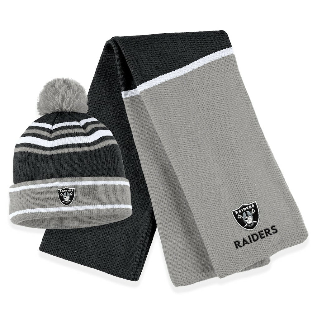 Las Vegas Raiders WEAR by Erin Andrews Women's Colorblock Cuffed Knit Hat with Pom and Scarf Set | NFL Near me