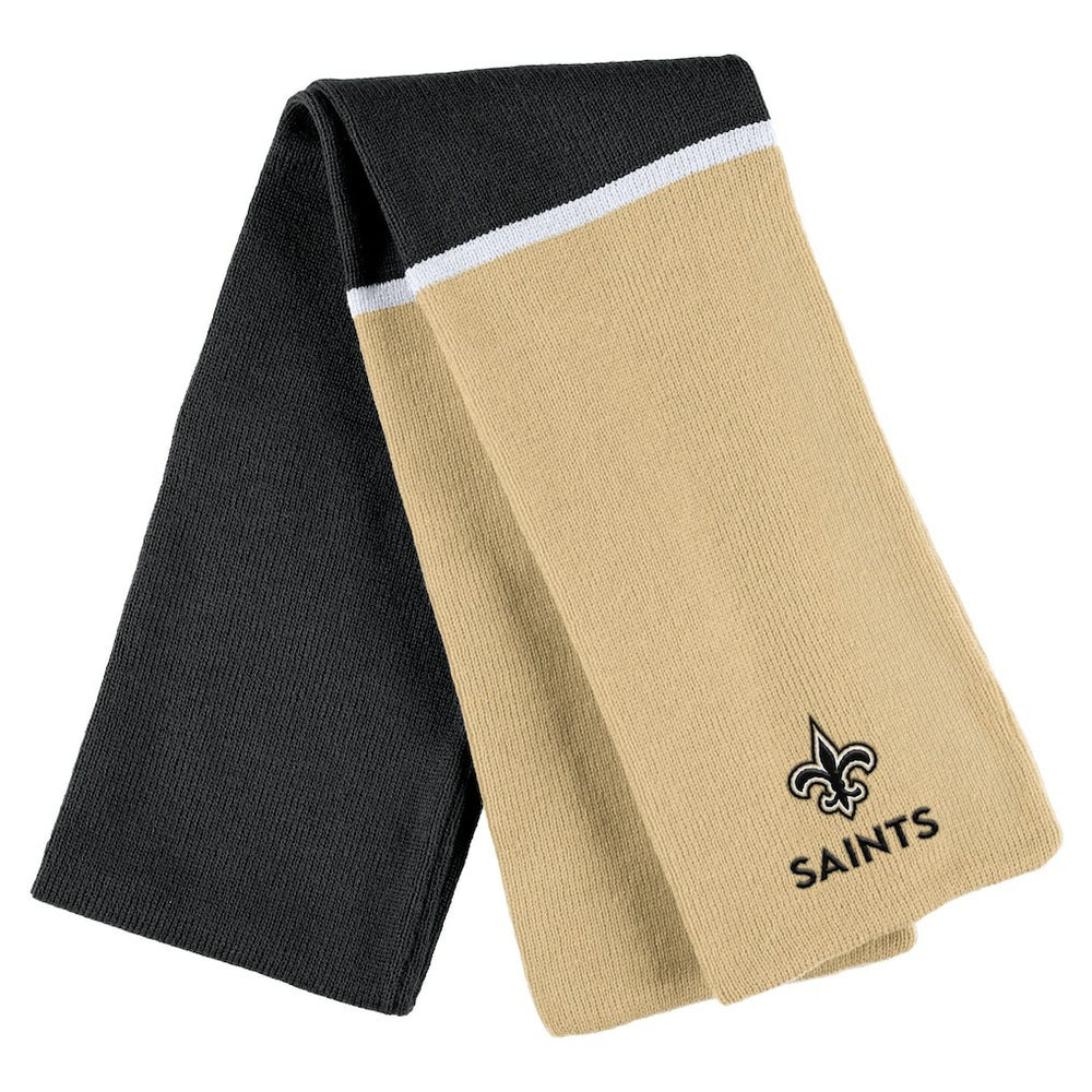New Orleans Saints WEAR by Erin Andrews Women's Colorblock Cuffed Knit Hat with Pom and Scarf Set | NFL On sale