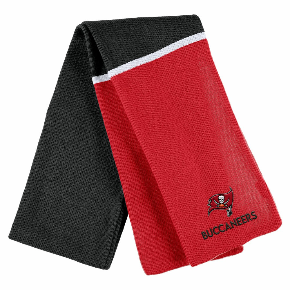 Tampa Bay Buccaneers WEAR by Erin Andrews Women's Colorblock Cuffed Knit Hat with Pom and Scarf Set | NFL Sale