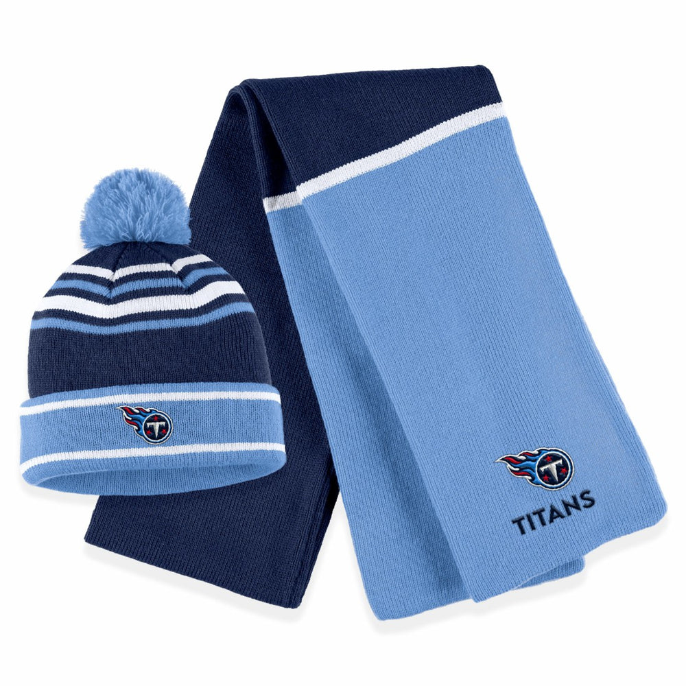 Tennessee Titans WEAR by Erin Andrews Women's Colorblock Cuffed Knit Hat with Pom and Scarf Set | NFL On sale