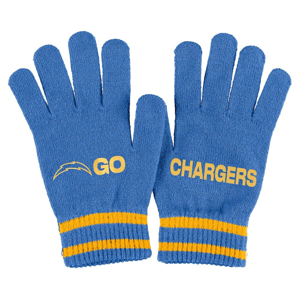 Los Angeles Chargers WEAR by Erin Andrews Women's Double Jacquard Cuffed Knit Hat with Pom and Gloves Set | NFL Near me