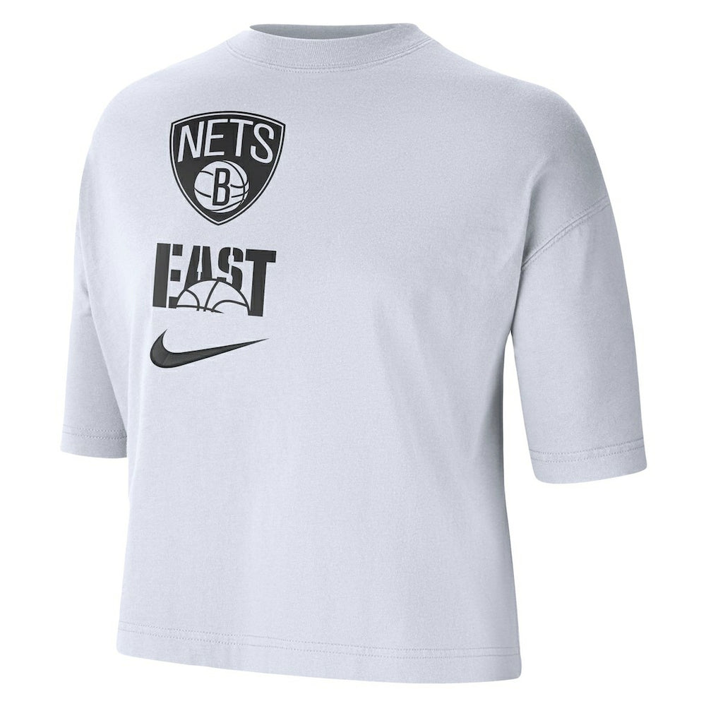 White Brooklyn Nets Women's Essential Boxy T-Shirt | NBA